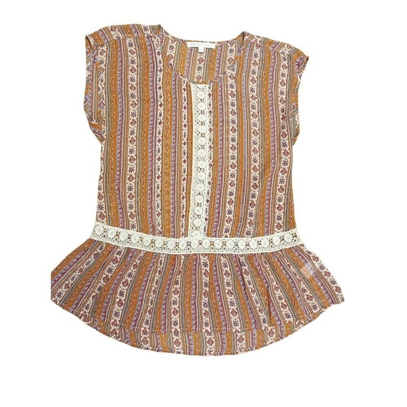 Daniel Rainn Bohemian Sheer Lace Short Sleeve Top - Picture 1 of 4